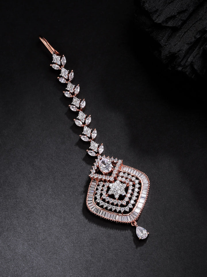 Starry Wish - Women's Rose Gold Plated American Diamond Studded Geometric Shape MaangTikka