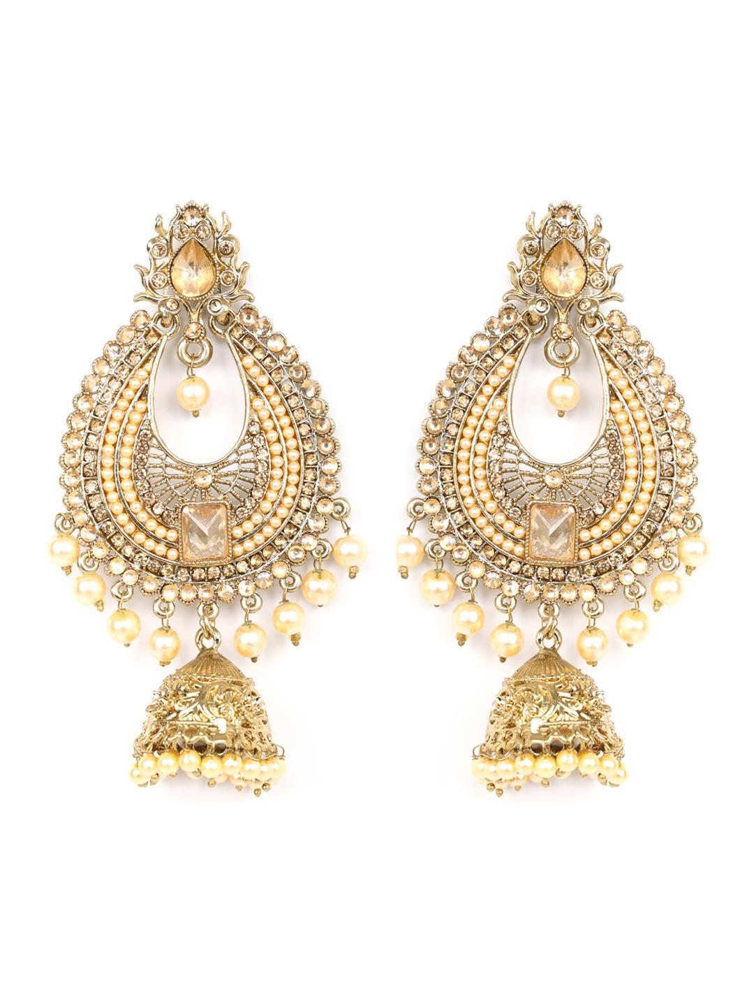 Off White Beads Pearls Artificial Stones Gold Plated Maang Tikka