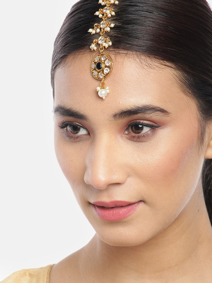 Gold Plated Stone Studded and Beaded MaangTikka