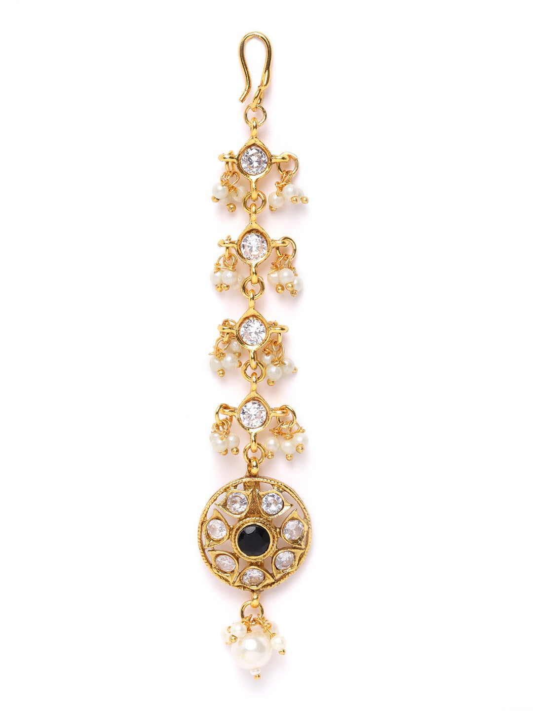 Gold Plated Stone Studded and Beaded MaangTikka