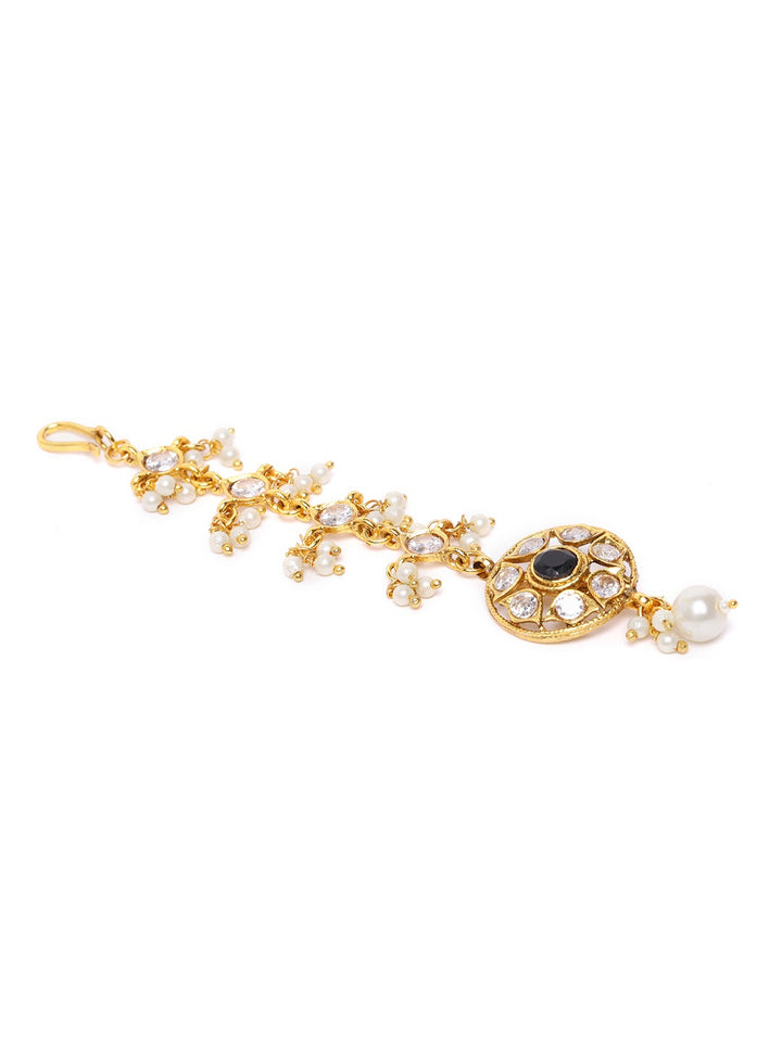 Gold Plated Stone Studded and Beaded MaangTikka