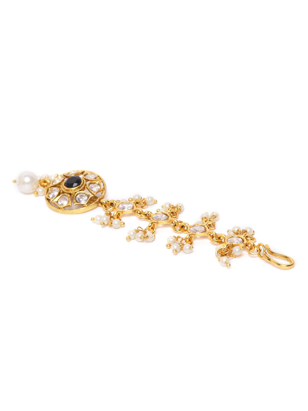 Gold Plated Stone Studded and Beaded MaangTikka