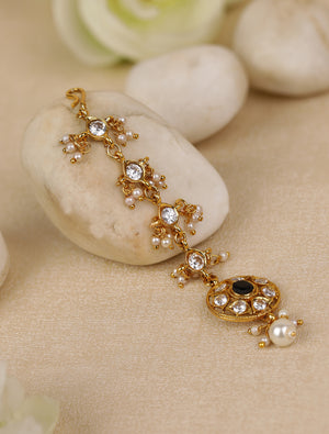 Gold Plated Stone Studded and Beaded MaangTikka