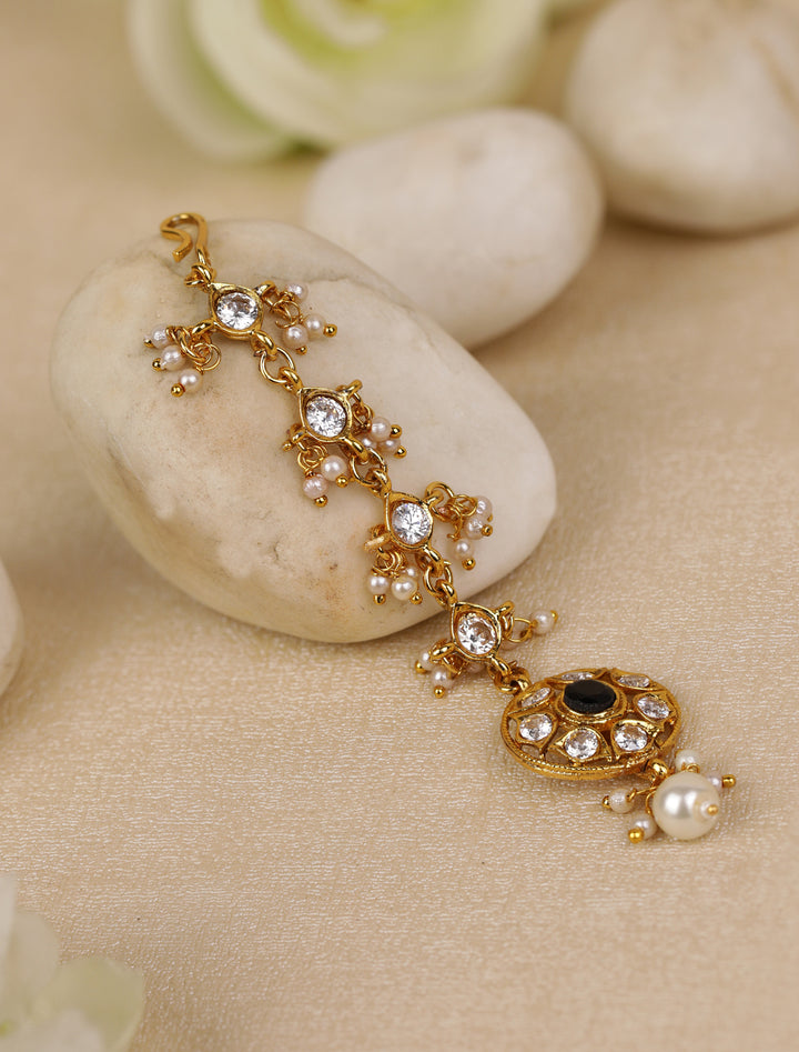 Gold Plated Stone Studded and Beaded MaangTikka