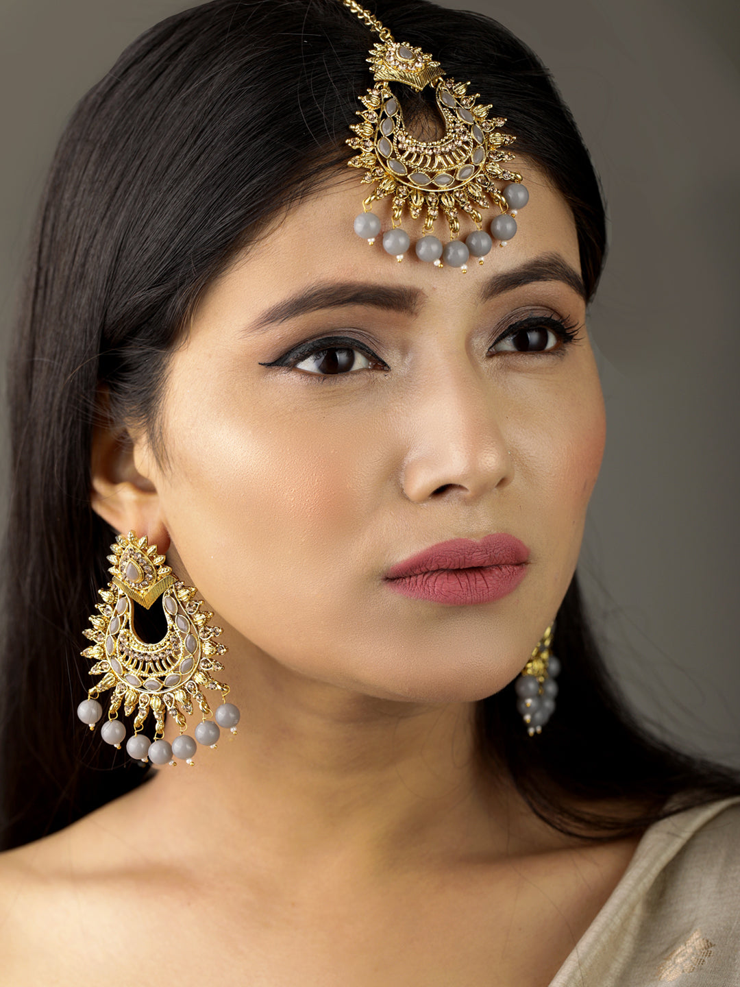 Buy Shop Now Blue Stone Earrings With Maang Tikka Online From Surat  Wholesale Shop.