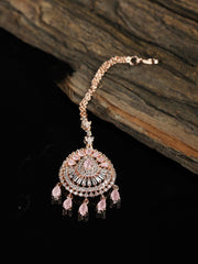 Pink American Diamond Stones Rose Gold-Plated MaangTikka