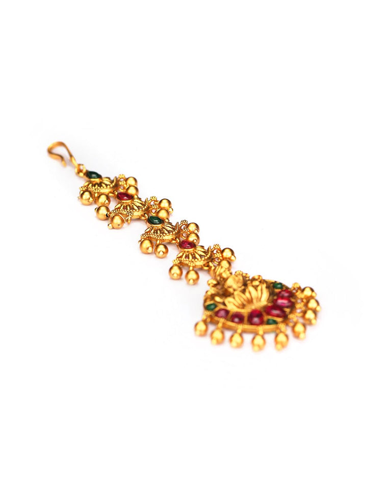 Kemp Stones Gold Plated Temple Maang Tikka