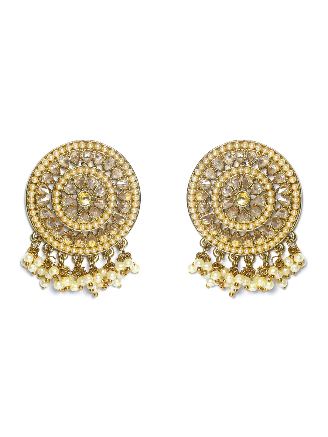 Gem Stones Gold Plated Geometric MaangTikka & Earring Sets