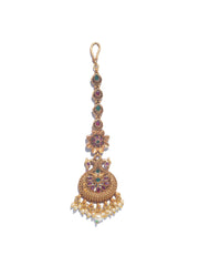 Kemp Stones Pearls Peacock Gold Plated Maang Tikka