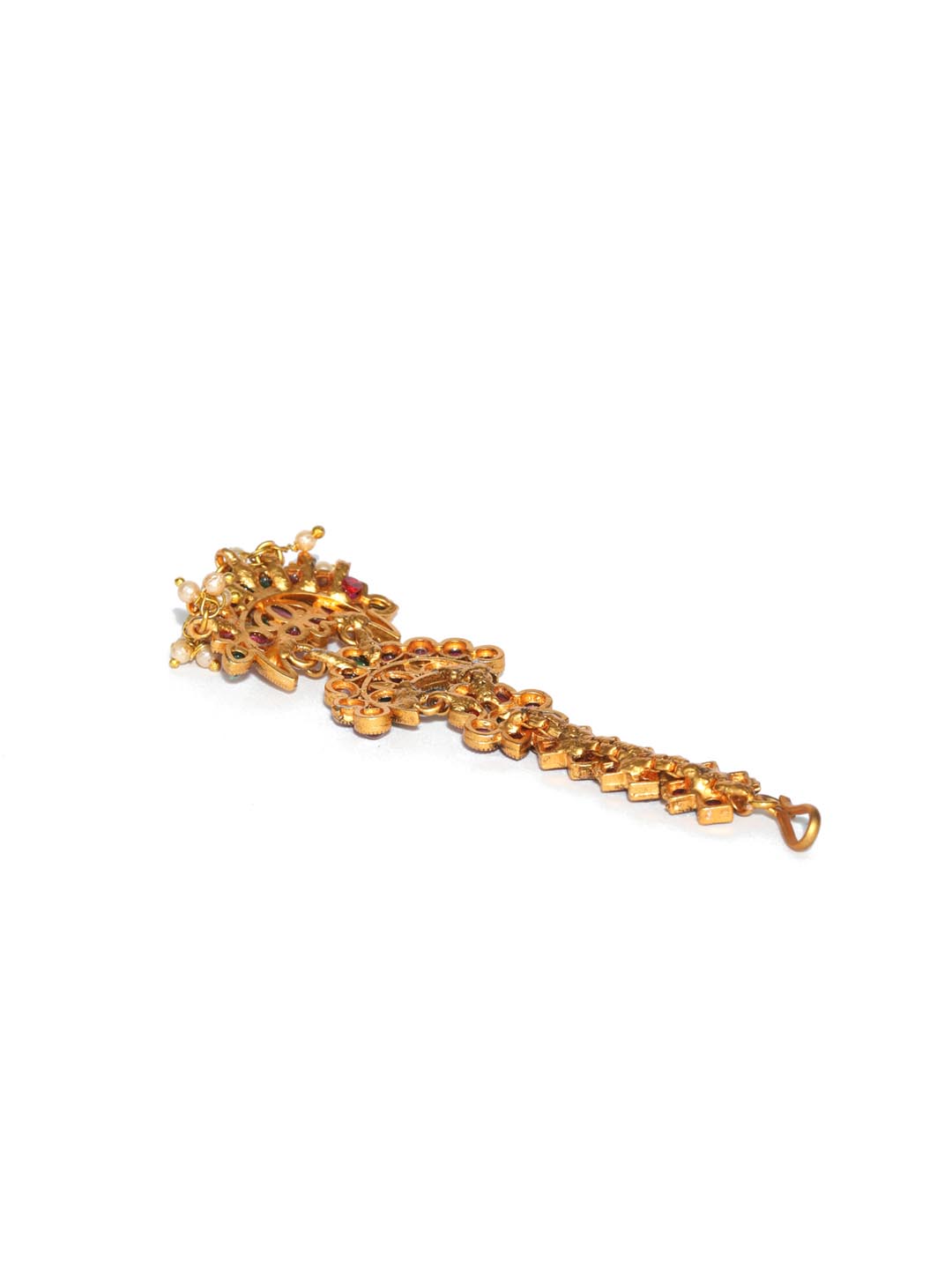 Kemp Stones Pearls Floral Gold Plated Maang Tikka