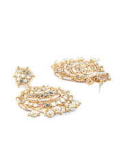 Gold Plated Mirror Studded Floral Maang Tikka & Earring Set
