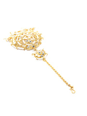 Gold Plated Mirror Studded Floral Maang Tikka & Earring Set