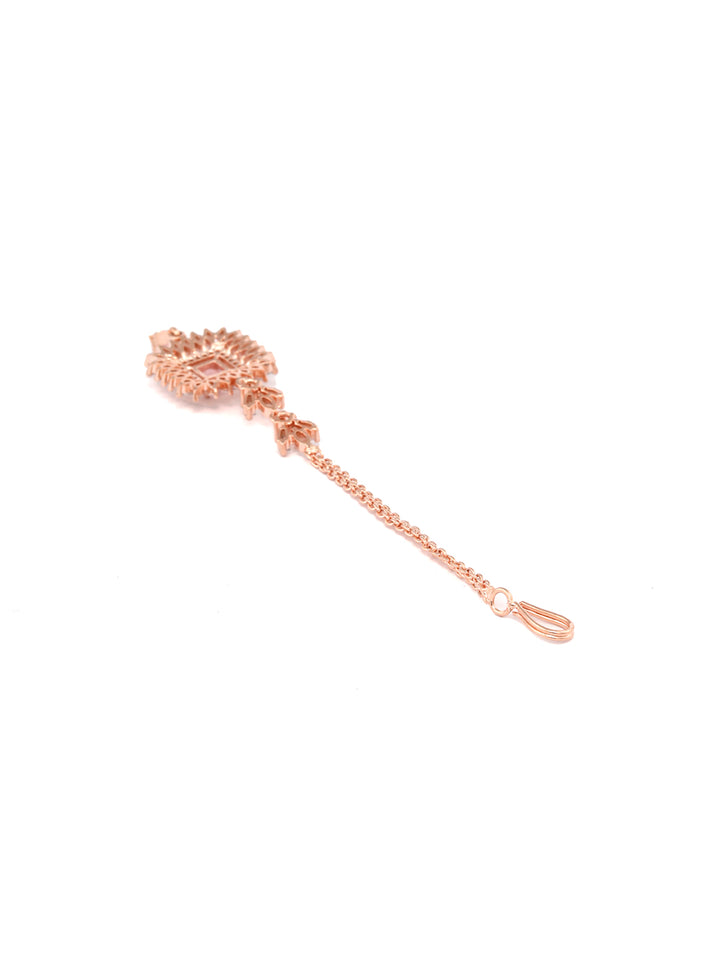 Pink American Diamond Rose Gold Maang Tikka