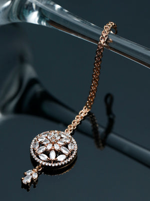 Blooming Flower Rose Gold Maang Tikka