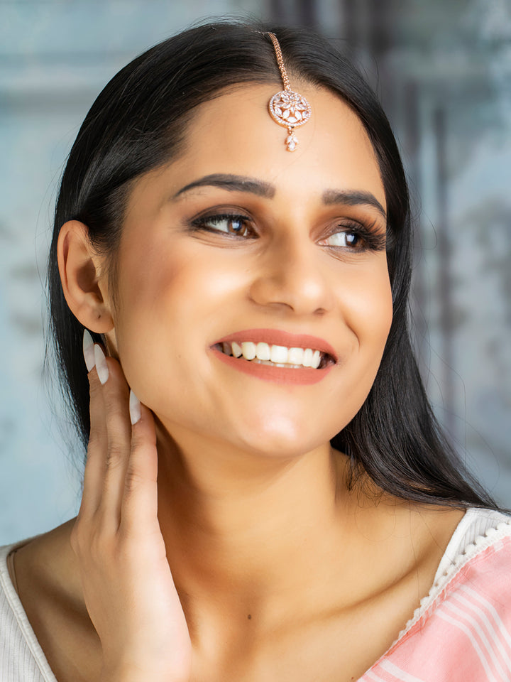 Blooming Flower Rose Gold Maang Tikka