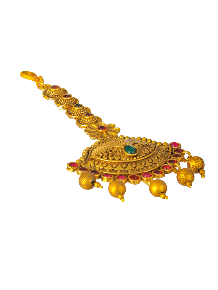 Priyaasi Traditional Floral Real Kemp Gold-Plated Maangtikka