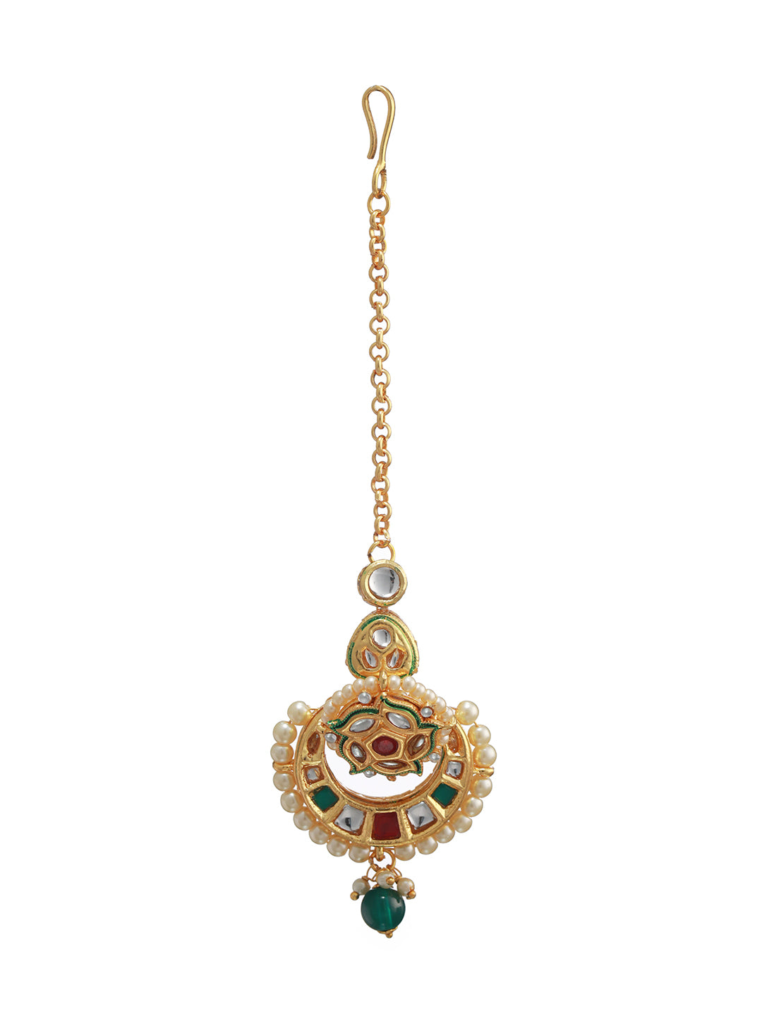 Floral Multicolor Kundan Pearl Gold-Plated Maangtikka
