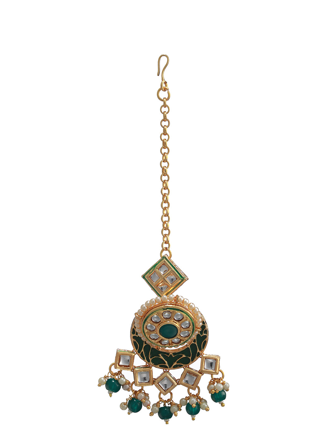 Green Kundan Floral Block Gold-Plated Maangtikka