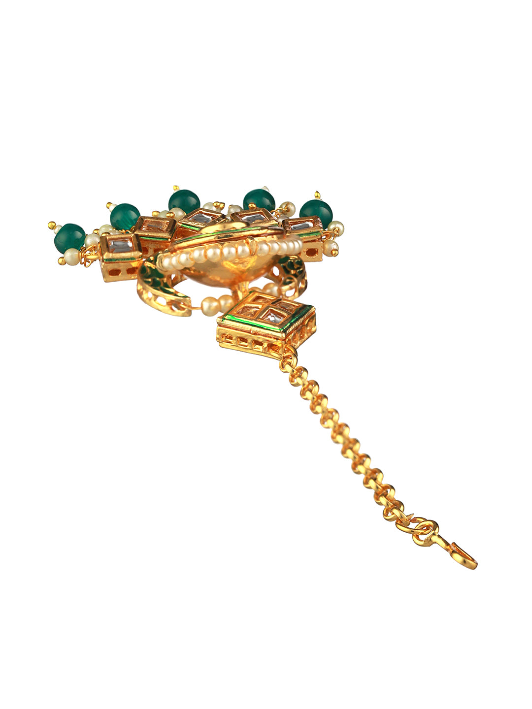 Green Kundan Floral Block Gold-Plated Maangtikka