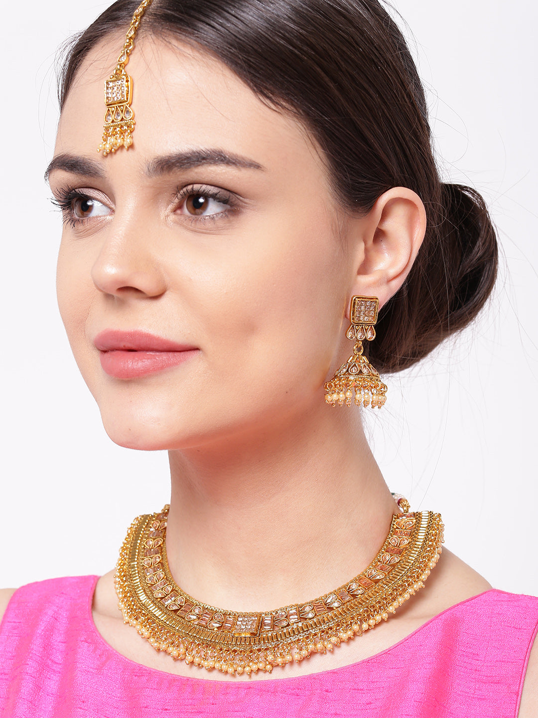 Kundan Beads Gold Plated MaangTika Jewellery Set