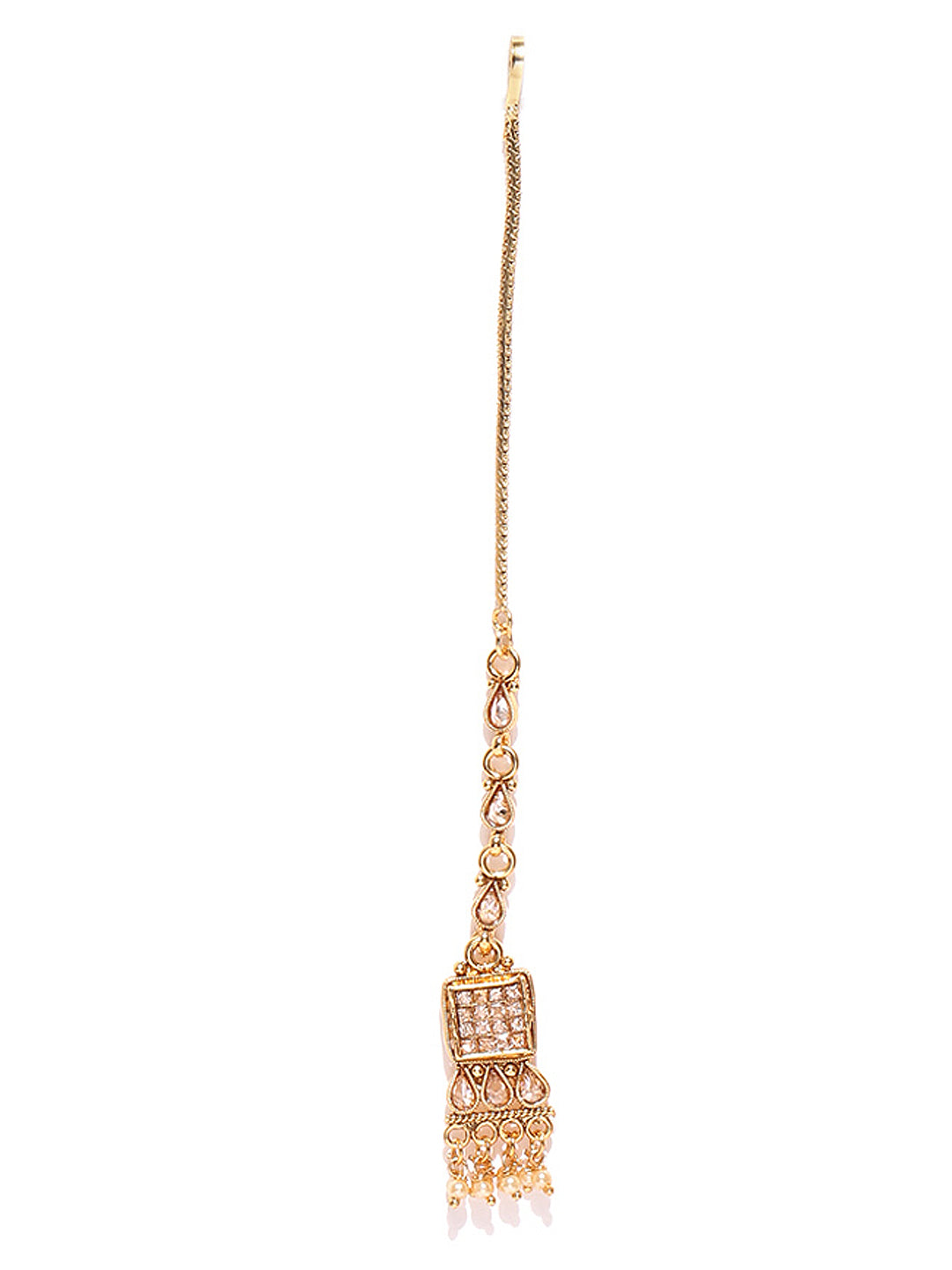 Kundan Beads Gold Plated MaangTika Jewellery Set