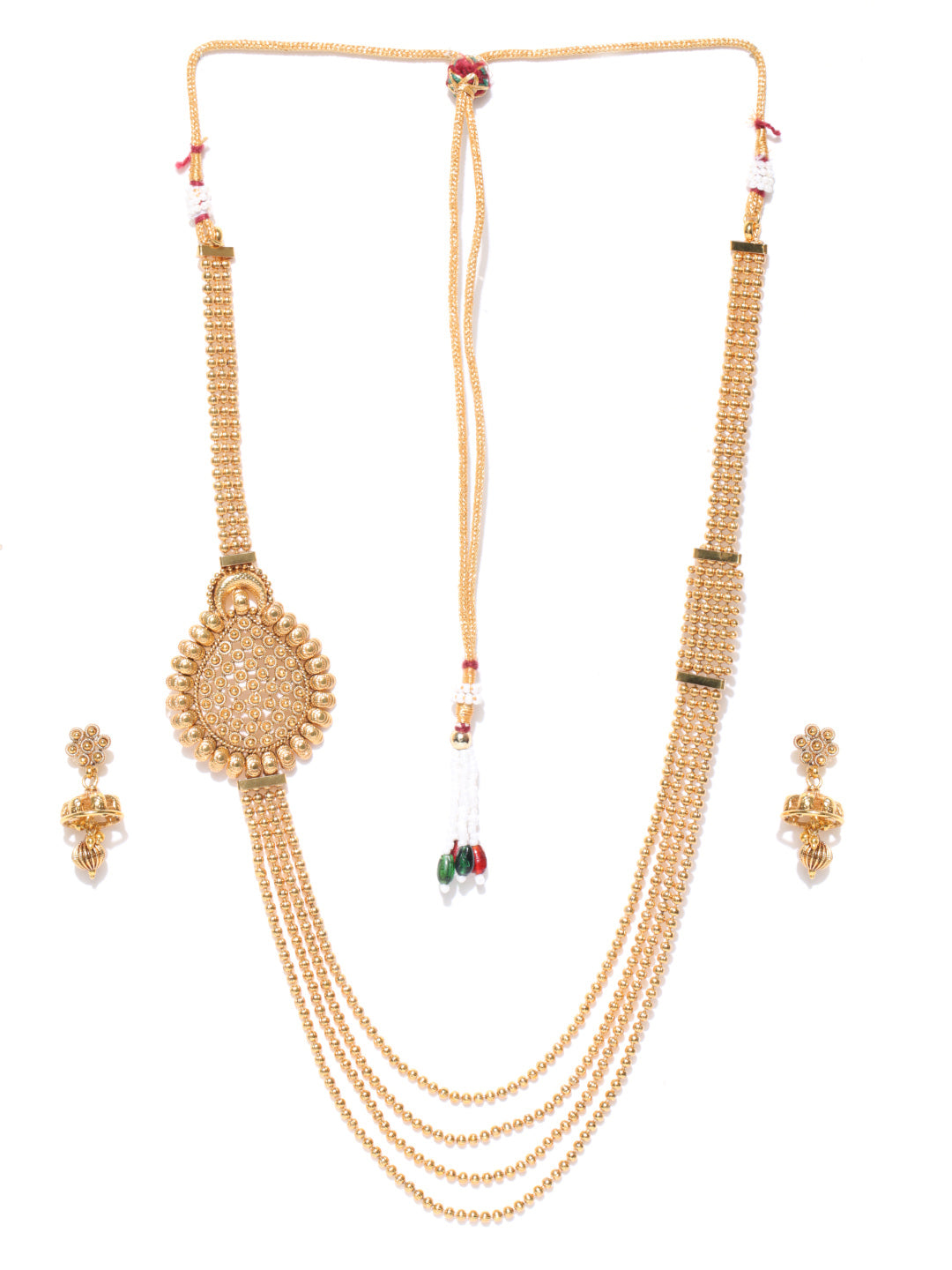 Stones Beads Gold Plated Ranihaar Jewellery Set