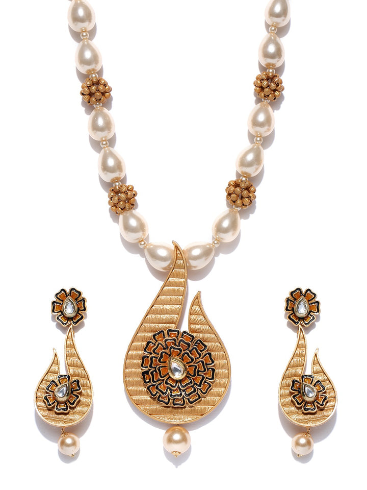 Pearls Stones Gold Plated Jewellery Set