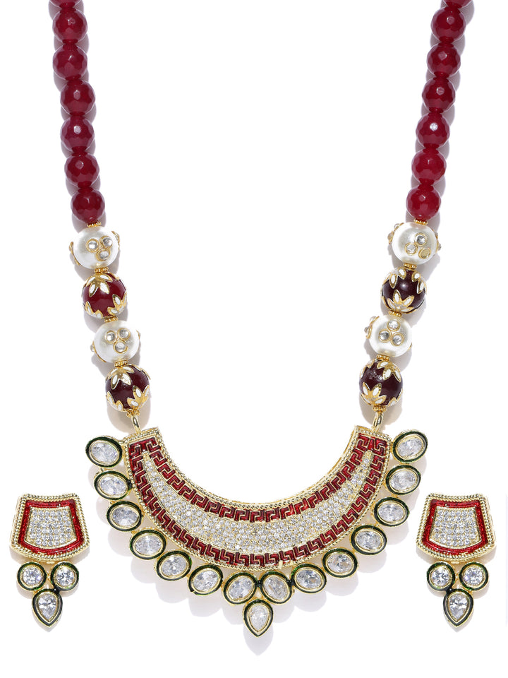 Maroon Stones Beads Gold Plated Jewellery Set