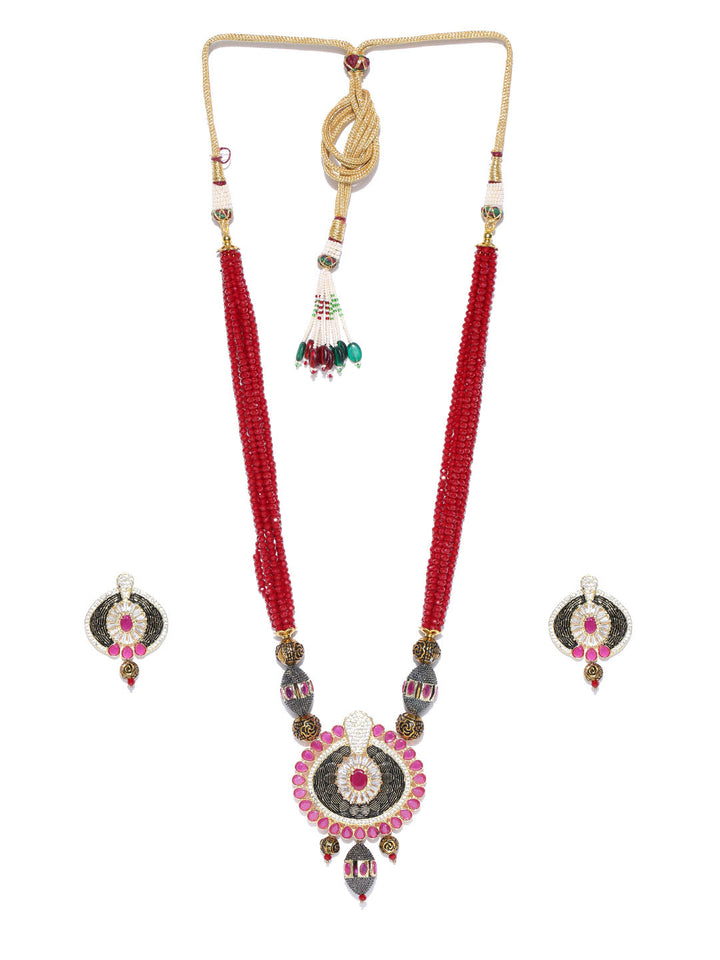 Red Beads Ruby Stones Gold Plated Jewellery Set
