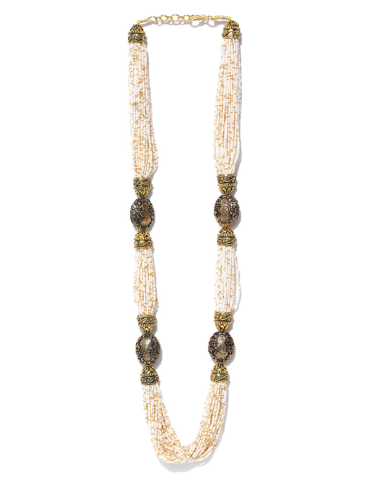 White Beads Gold Plated Multistrand Necklace