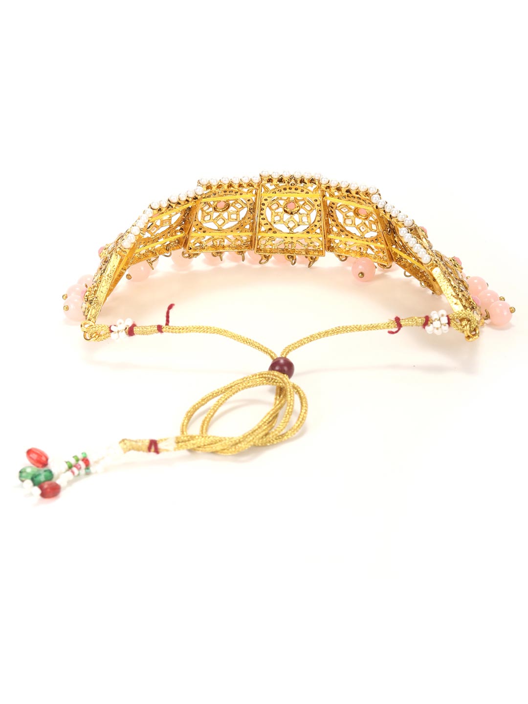 Pink Pearls Beads Stones Gold Plated Choker Set