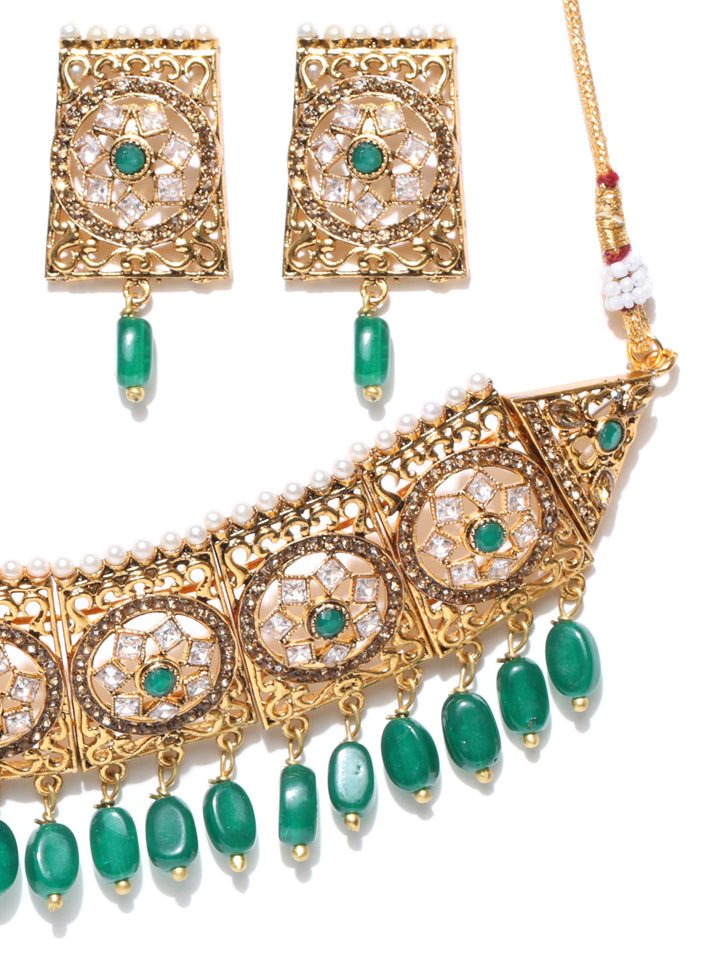 Emerald Beads Stones Gold Plated Choker