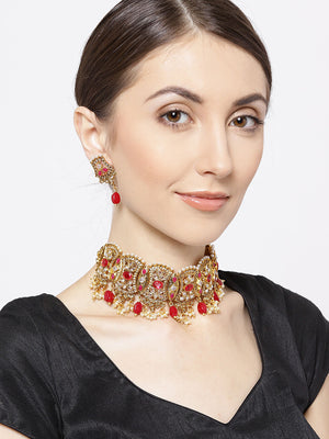 Ruby Stones Beads Gold Plated Choker