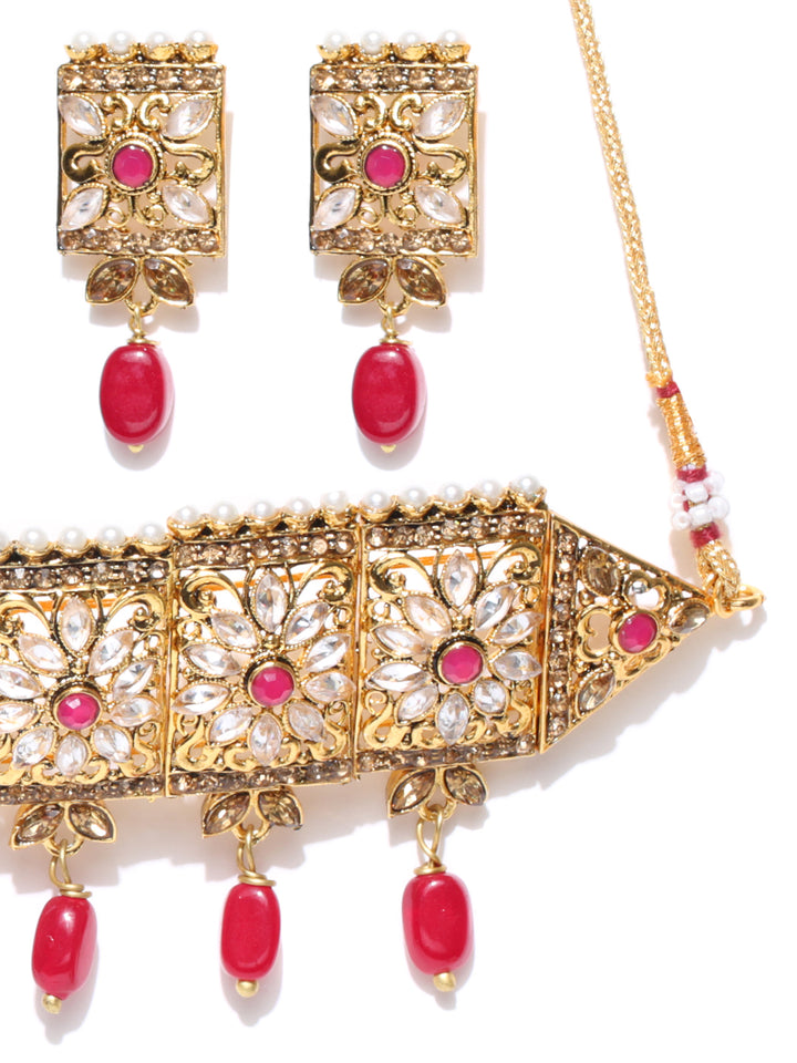 Red Kundan Gold Plated Square Choker