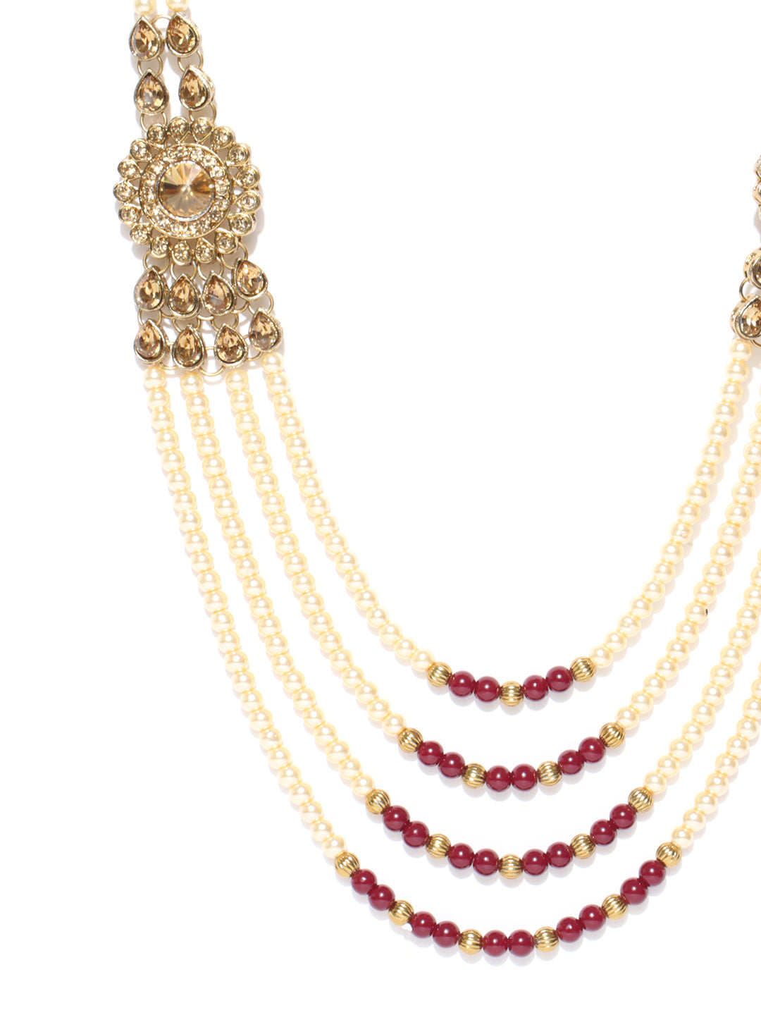 White Beads Kundan Gold Plated Ranihaar Jewellery Set