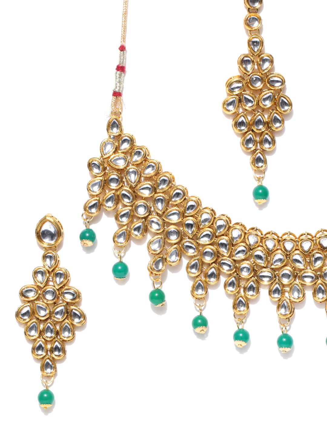 Emerald Kundan Gold Plated MaangTika Jewellery Set