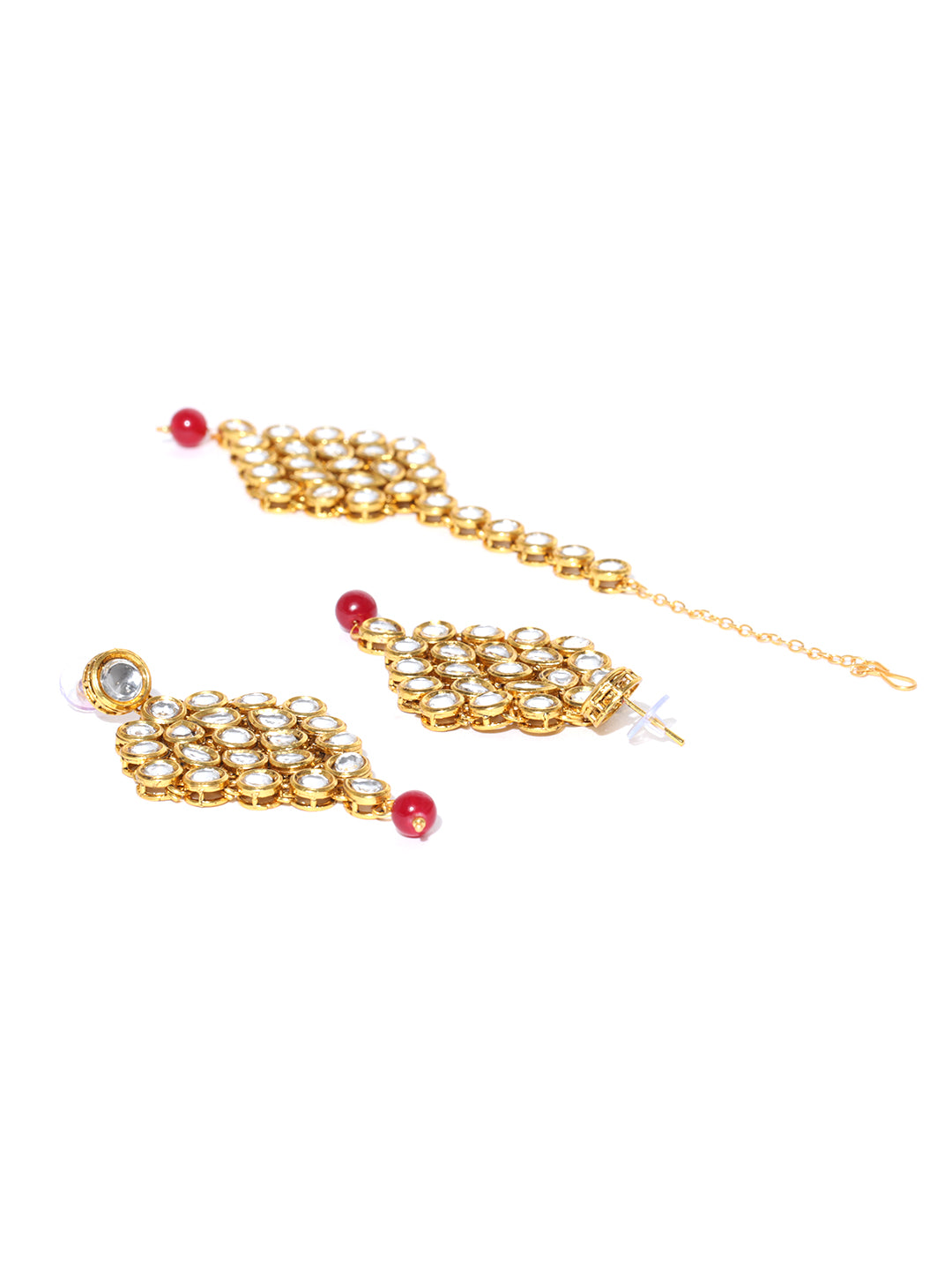 Kundan Ruby Gold Plated MaangTika Jewellery Set