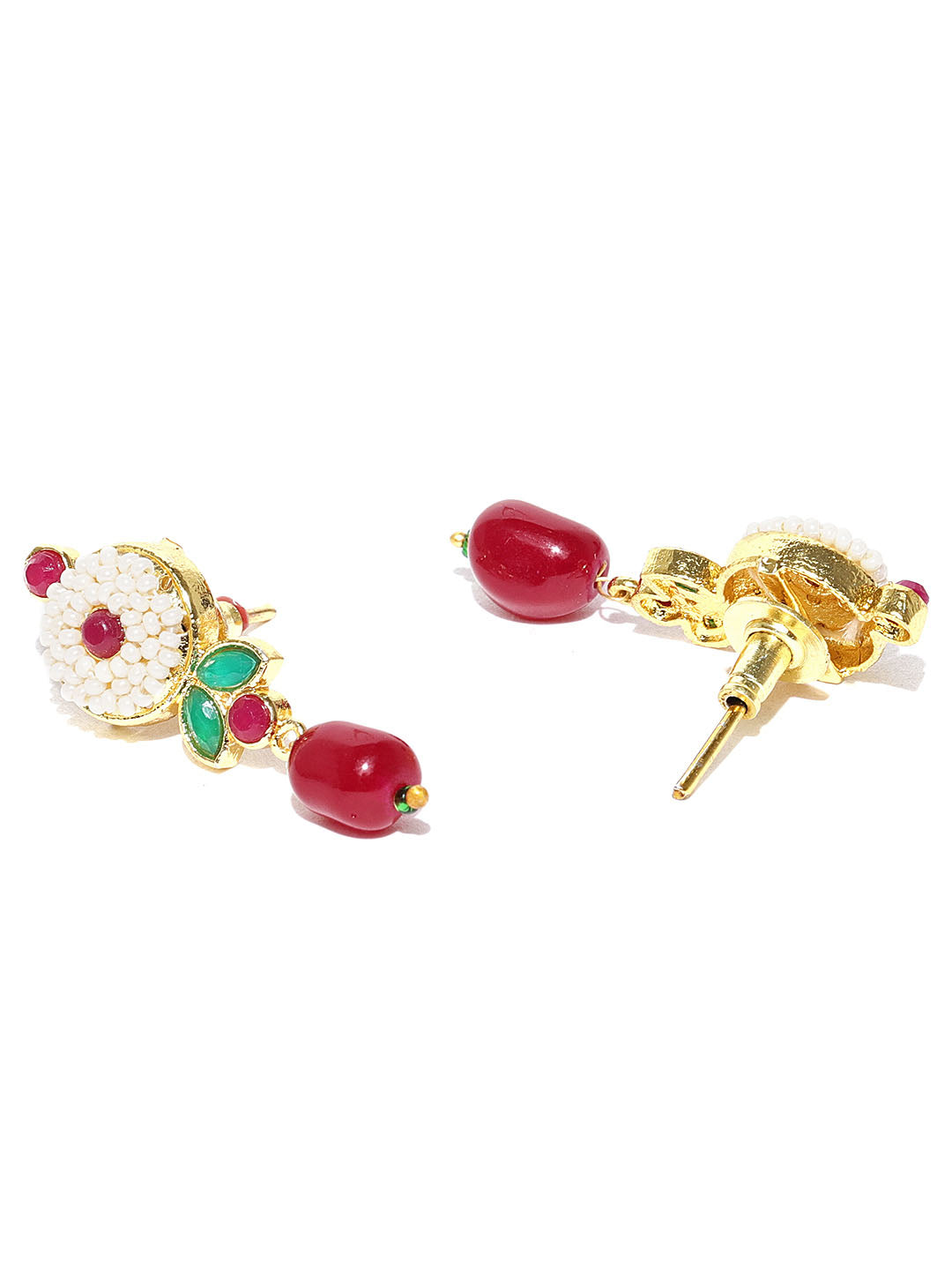 White Beads Ruby Emerald Gold Plated Jewellery Set