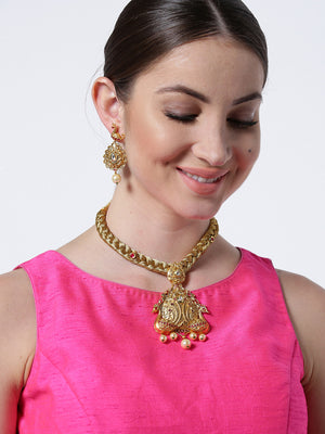 Stones Pearls Gold Plated Peacock Jewellery Set