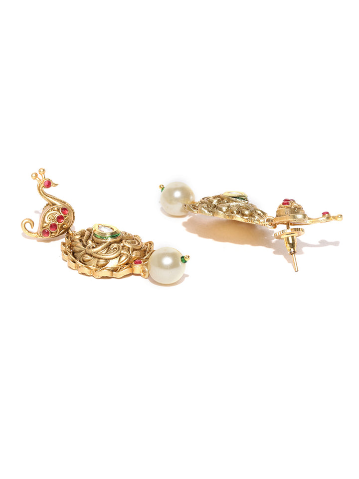 Stones Pearls Gold Plated Peacock Jewellery Set