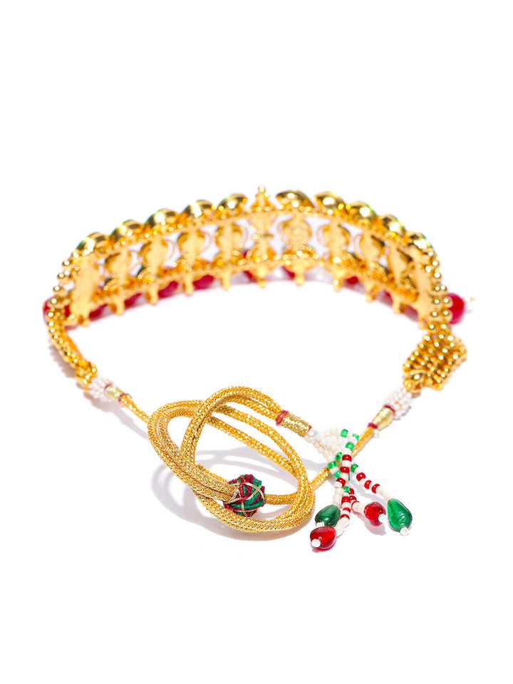 Red Pearls Kundan Beads Gold Plated Choker Set