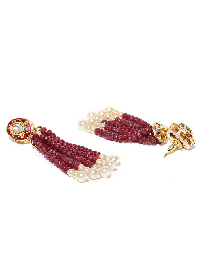 Red Beads Kundan Gold Plated Jewellery Set