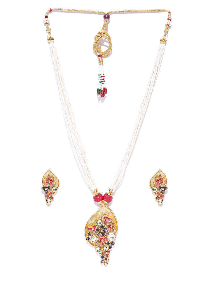 White Beads Gold Plated Floral Jewellery Set