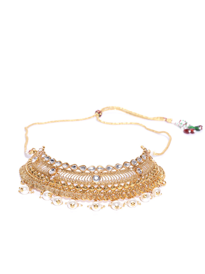 Kundan Pearls Gold Plated MaangTika Jewellery Set