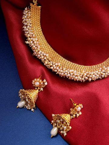 White Beads Pearls Gold Plated Jewellery Set