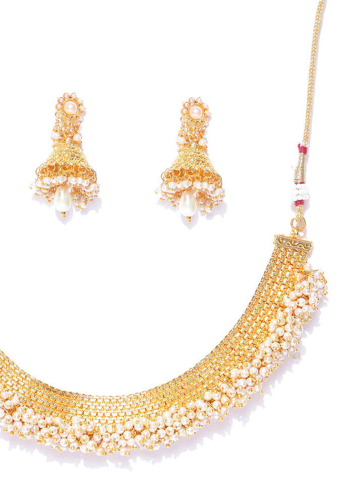 White Beads Pearls Gold Plated Jewellery Set