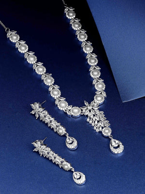 American Diamond Pearls Silver Plated Jewellery Set