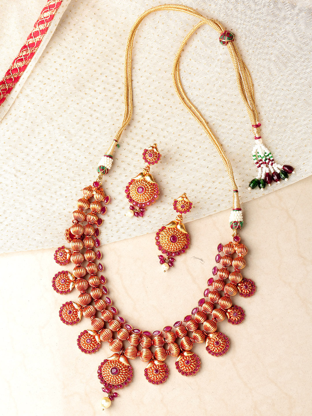 Ruby Pearls Gold Plated Jewellery Set