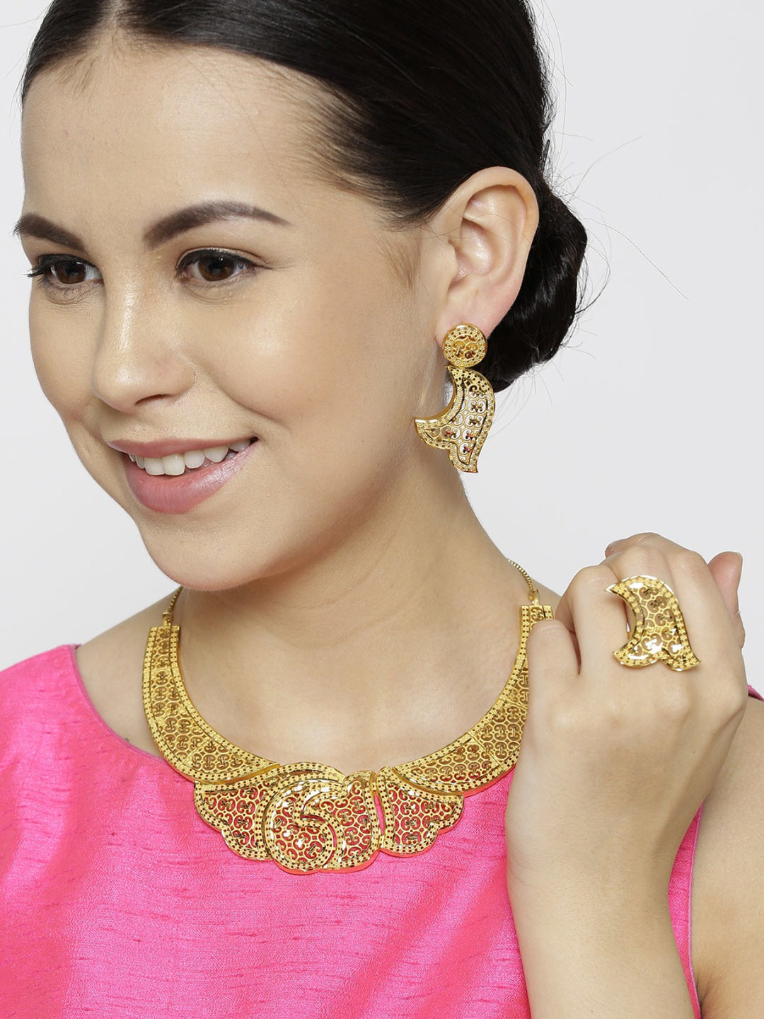 Gold Plated Jewellery Set With Ring