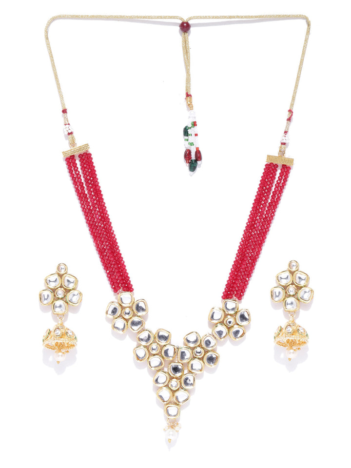Red Beads Kundan Gold Plated Jewellery Set